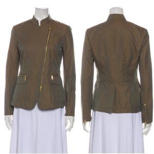 Lafayette 148 Olive Green Moto Zip Utility Jacket 12